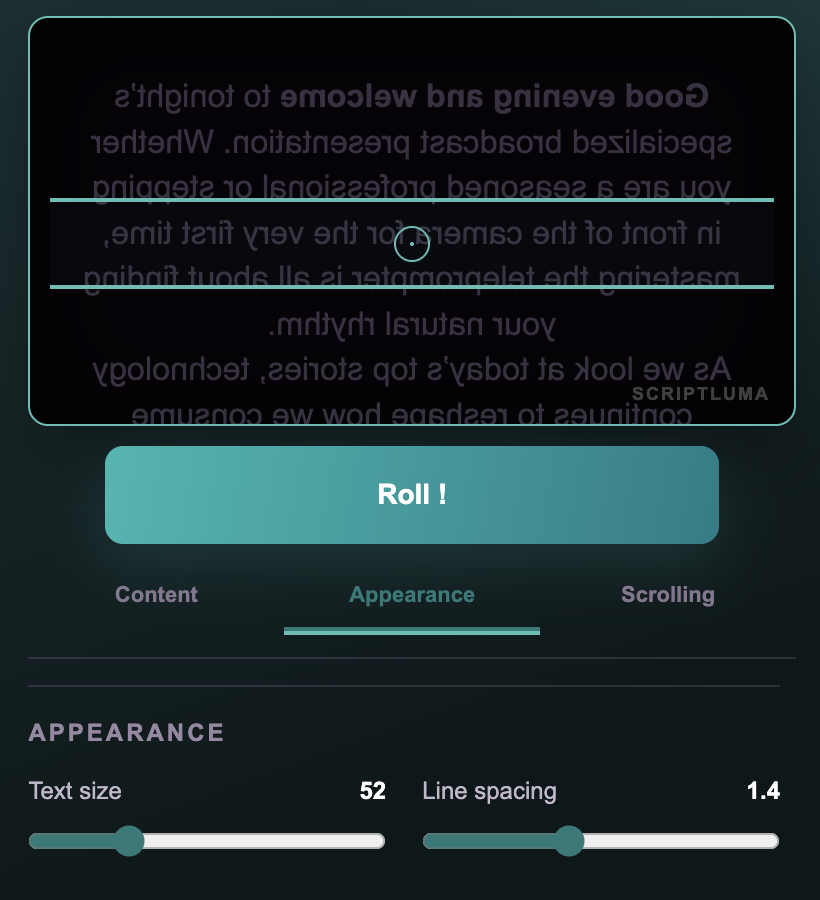 Appearance settings with text size and line spacing